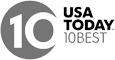 The image is a logo for USA TODAY 10Best, featuring the number 10 in a circle with the words "USA TODAY 10BEST" beside it.