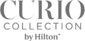 The image is a logo for "Curio Collection by Hilton," a hotel brand.